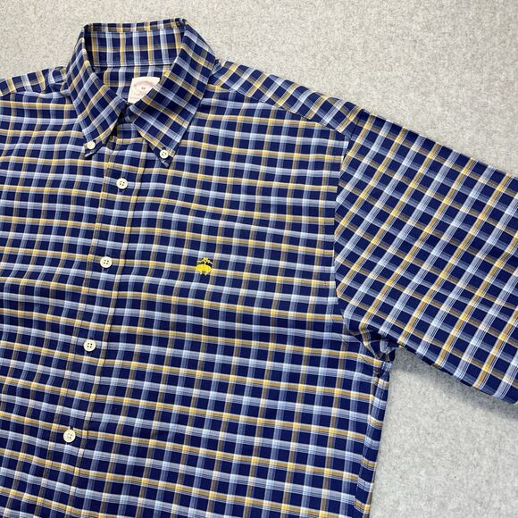 Brooks Brothers 346 Plaid Button-Down Shirt Men’s Medium Blue Yellow Long Sleeve - Picture 8 of 14